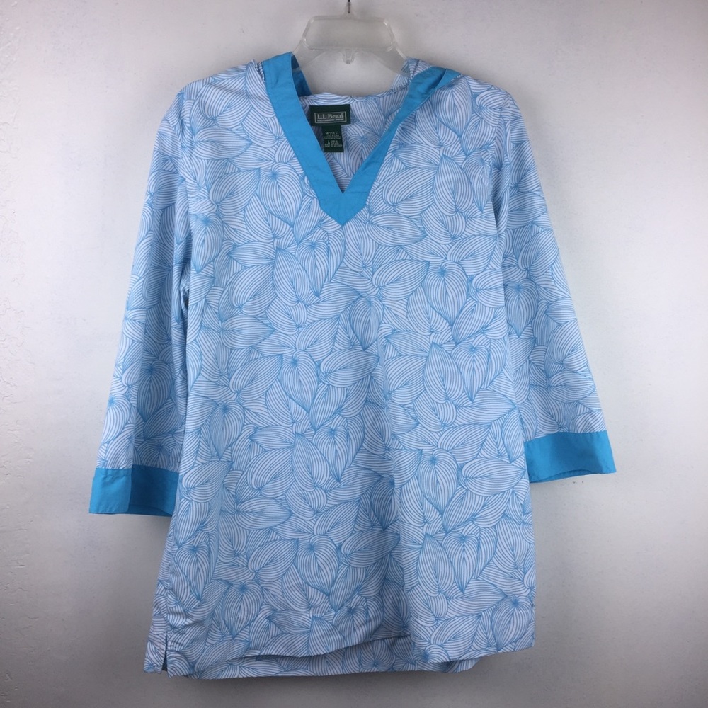 L.L Bean Blue White Hooded Pullover Size Large
